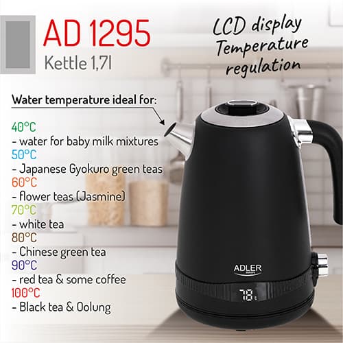 ADLER AD 1295 Kuhalo za vodo, 1,7 l, LCD in regulacija temperature, črno 8