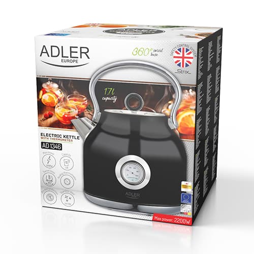 ADLER grelnik vode AD 1346, 1,7L, črn, s termometrom 6