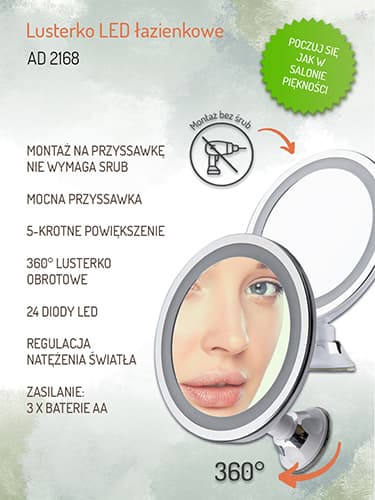 ADLER AD 2168 Kopalniško LED ogledalo, 5x povečava, 24 LED, nastavitev svetlosti 8