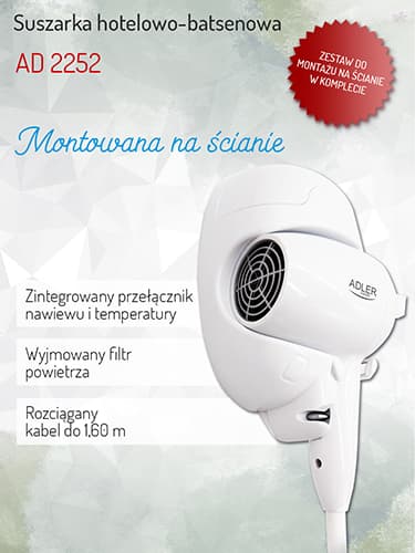 ADLER AD 2252 Hotelski/bazenski sušilnik las, 1600W 8