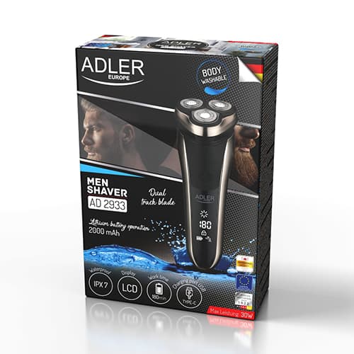 Brivnik ADLER AD 2933, 3 glave, LCD, polnilen, srebrn 6