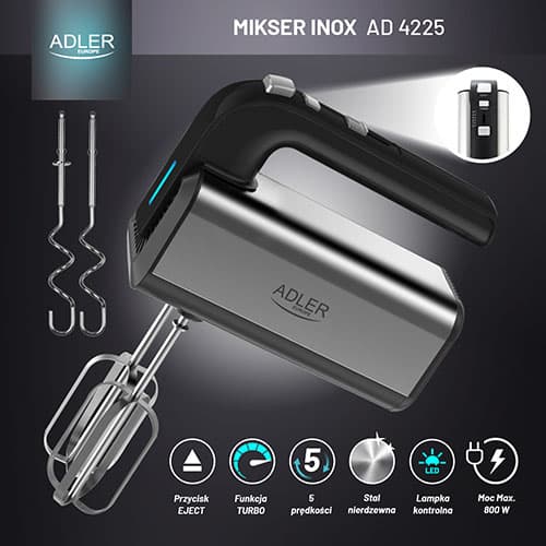 ADLER AD 4225 Ročni mešalnik, inox, 800W 2
