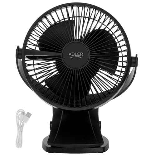 ADLER AD 7342 črn namizni ventilator s sponko, 15,5 cm, USB-C