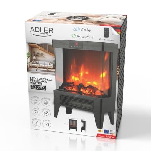 AD 7755 električni LED kamin s pilotom, 3D efekt plamena, 2 moči gretja 8