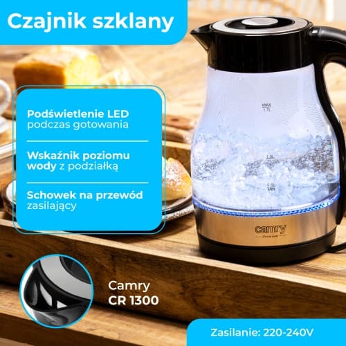 Grelnik vode Camry CR 1300, steklen, 1.7L, 2200W 7