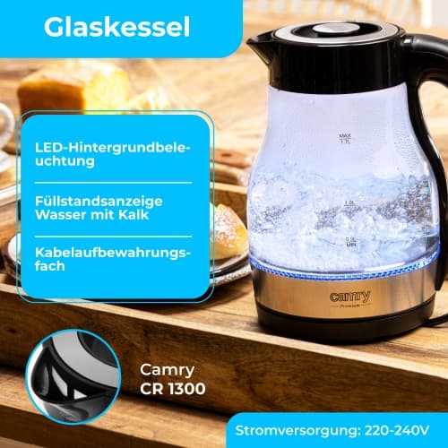 Grelnik vode Camry CR 1300, steklen, 1.7L, 2200W 8