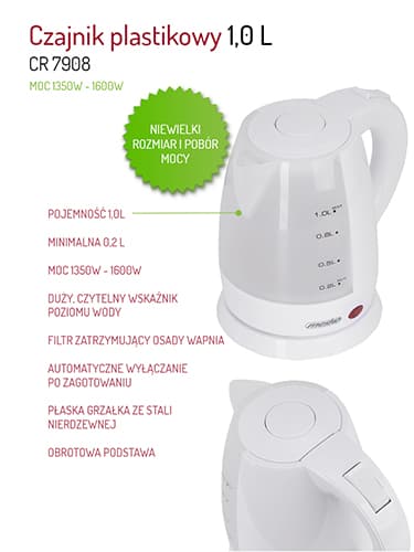 MESKO MS 1276 Plastični kuhalnik vode 1,0 l (1600 W) 6