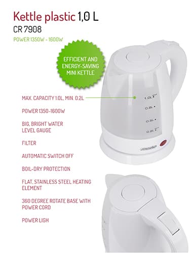 MESKO MS 1276 Plastični kuhalnik vode 1,0 l (1600 W) 7