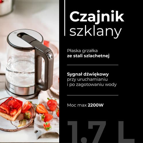 Steklen kuhalnik vode Mesko MS 1301, 1,7l, s kontrolno temp. 2