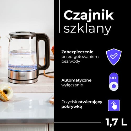 Steklen kuhalnik vode Mesko MS 1301, 1,7l, s kontrolno temp. 3