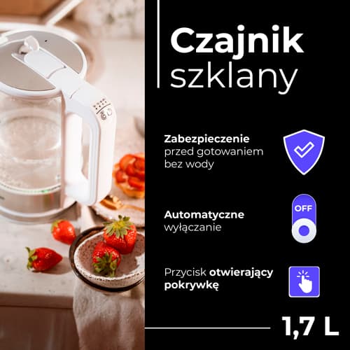 MESKO MS 1301 Steklen kuhalnik z regulacijo temperature, 1,7 l, bela 2