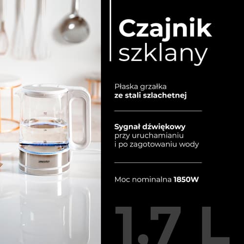 MESKO MS 1301 Steklen kuhalnik z regulacijo temperature, 1,7 l, bela 7