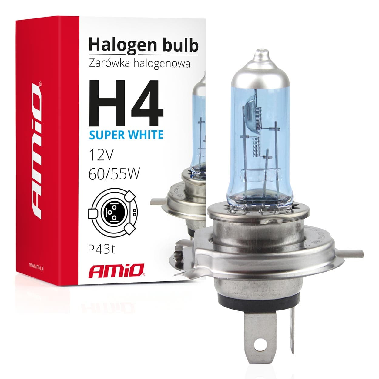 Avtomobilska halogen žarnica AMiO H4 12V 60/55W Super White (E8)