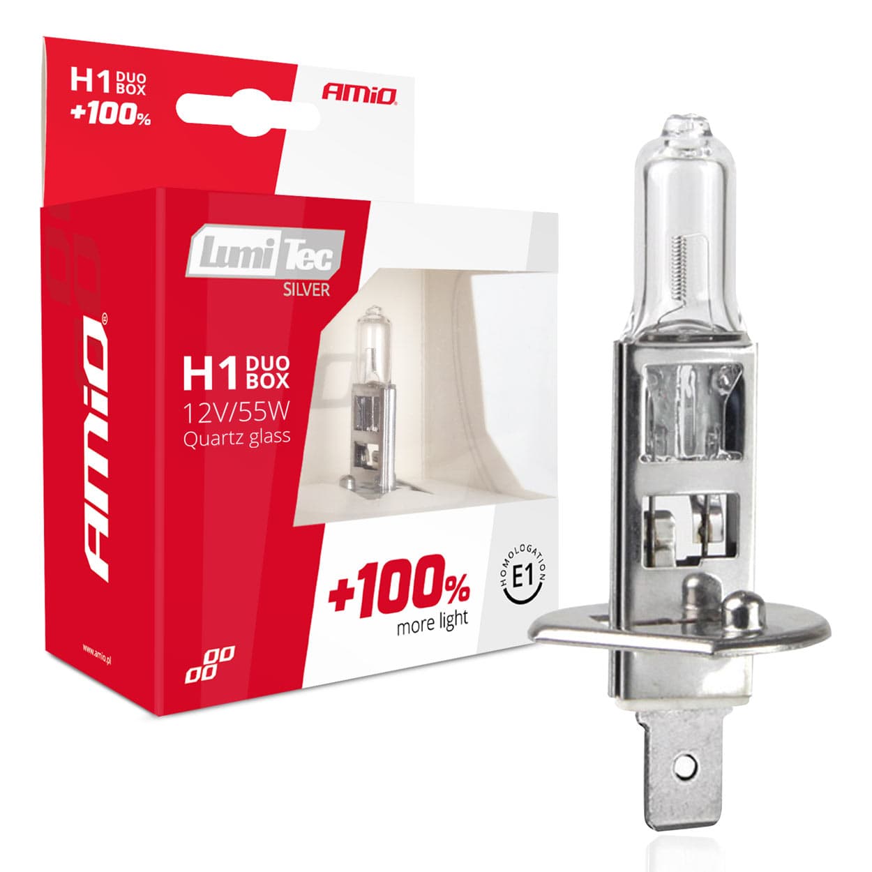 Avtomobilske halogen žarnice AMiO H1 LumiTec Silver +100% (E1) duo