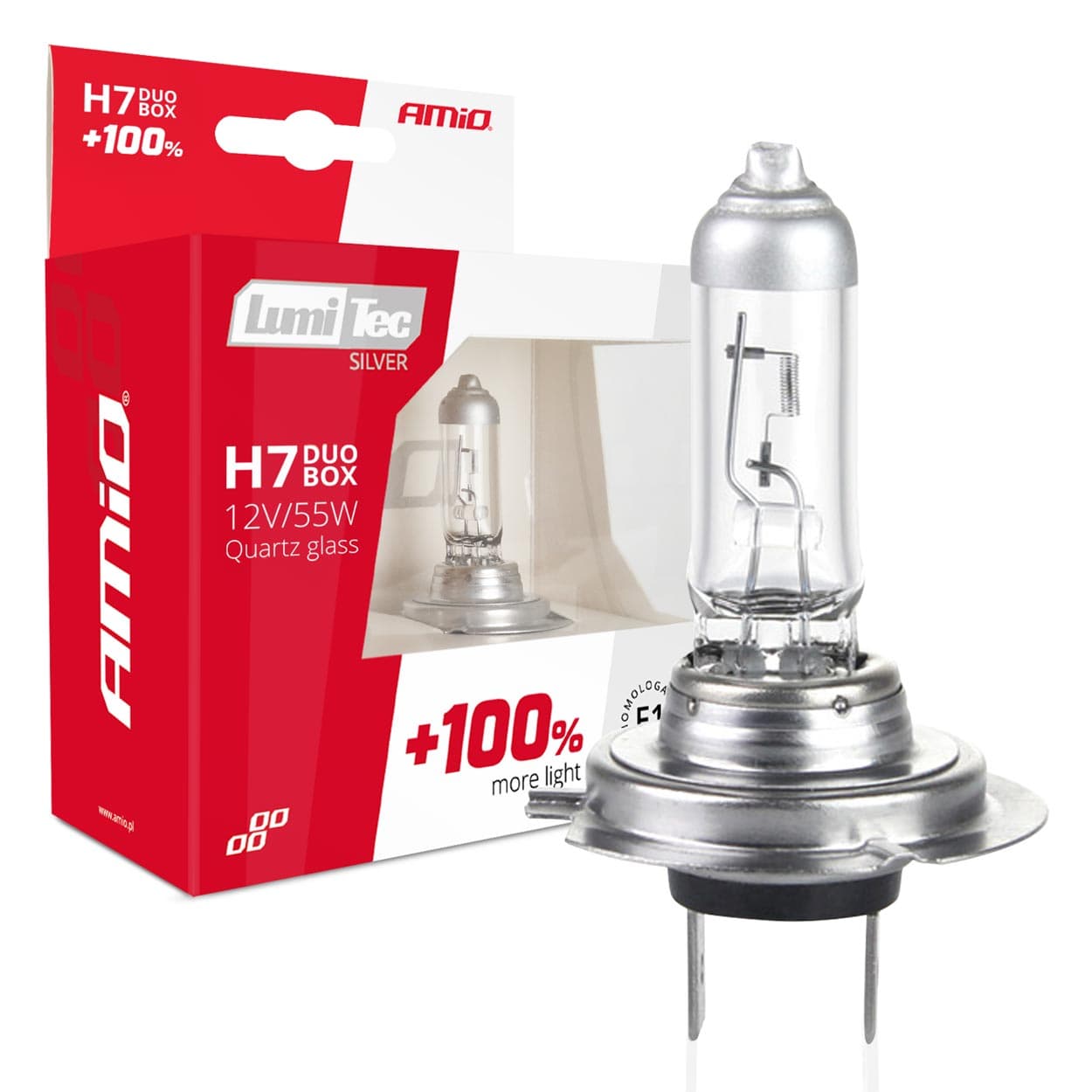 Avtomobilske halogen žarnice AMiO H7 LumiTec Silver +100% (E1) duo