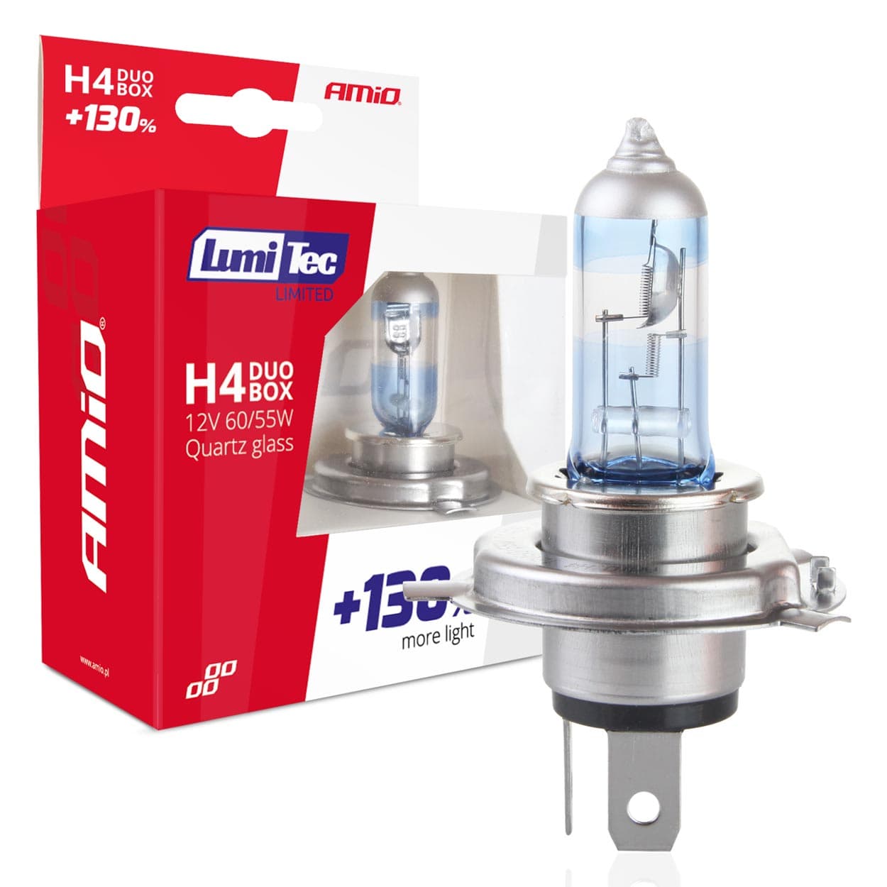 Avtomobilske halogen žarnice AMiO H4 LumiTec Limited +130% (E1) duo