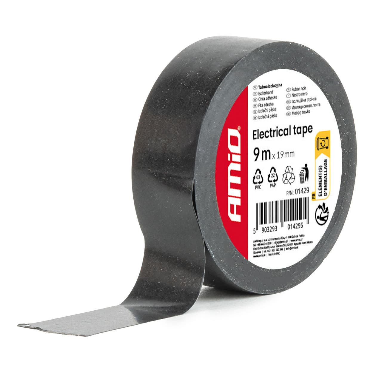 AMiO Izolacijski trak PVC, črn, 19 mm x 9 m