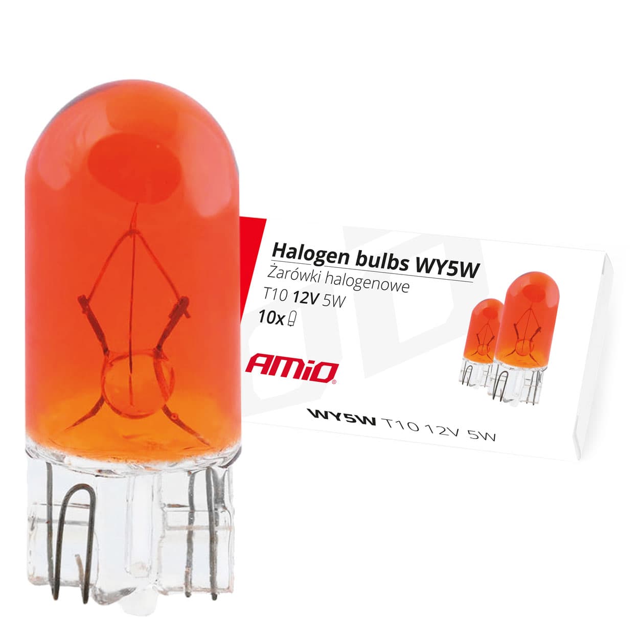 Halogenske žarnice AMiO WY5W T10, jantarne, 12V, 5W, set 10 kosov