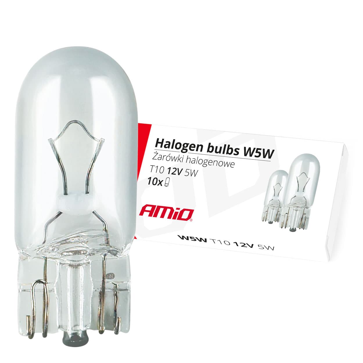 Halogenske žarnice AMiO W5W T10, 12V, 5W, set 10 kosov