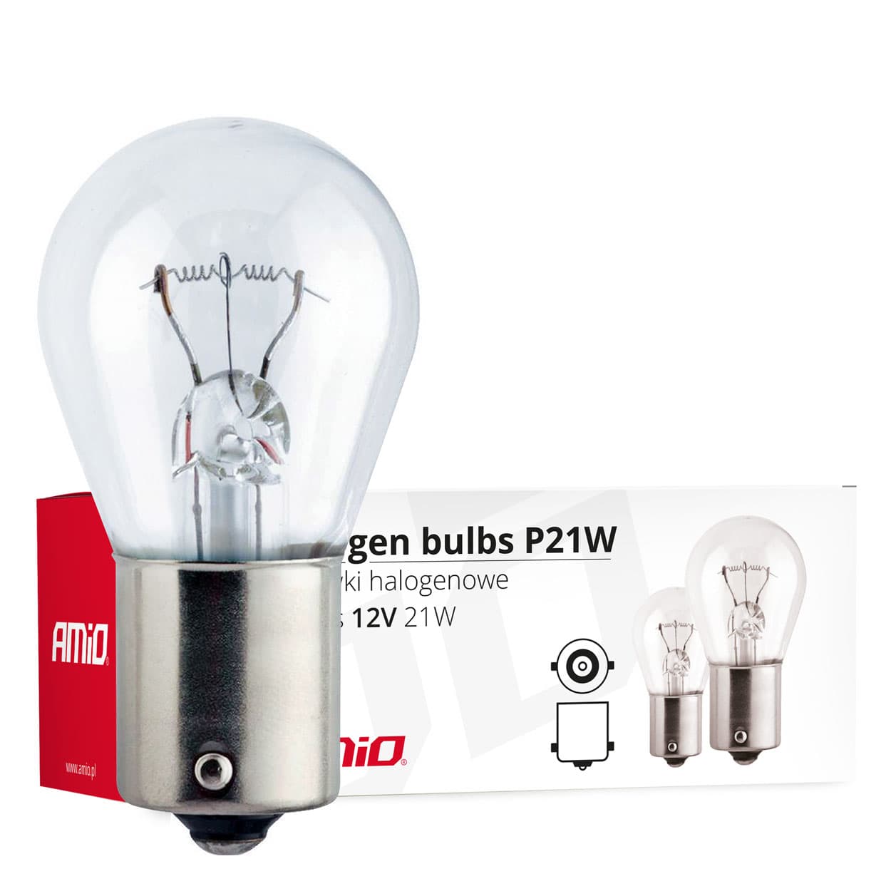 Avtomobilske halogenske žarnice AMiO P21W BA15S, 12V, 10 kosov