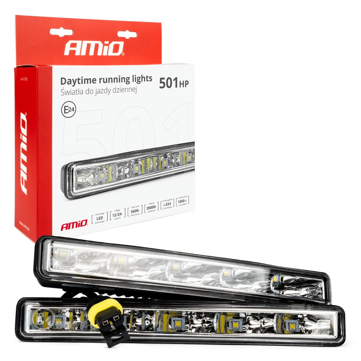 Dnevne luči AMiO DRL 501 HP, homologirane, 12V/24V, aluminij