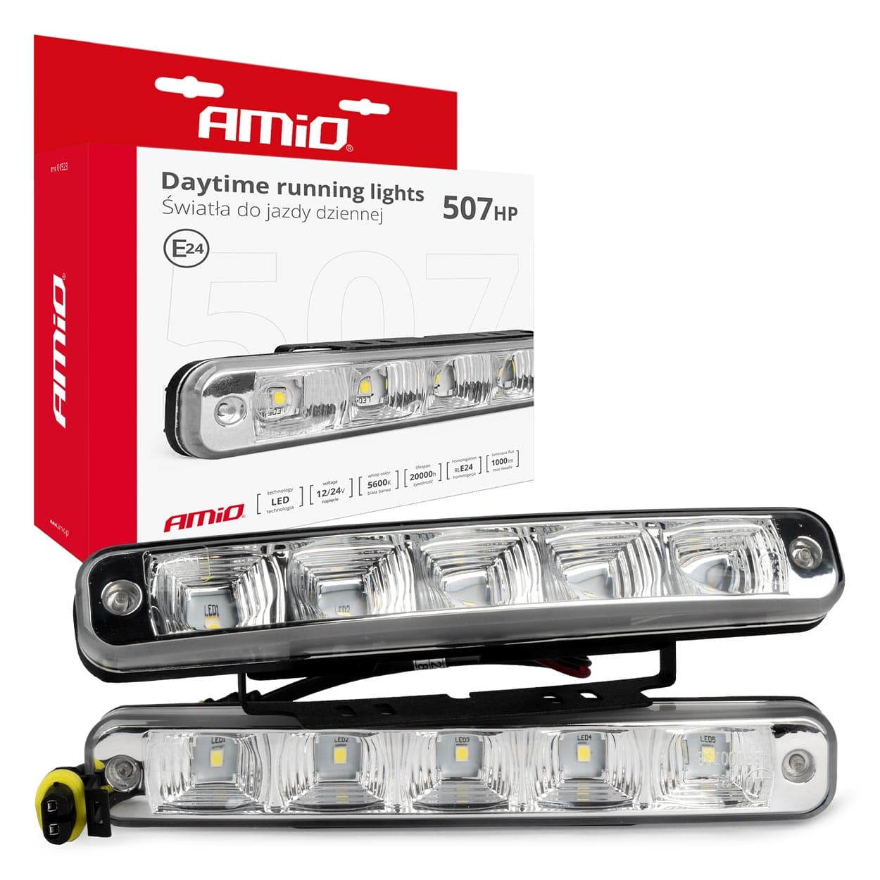 Dnevne luči AMiO DRL 507 HP, homologirane, 12V/24V, aluminij