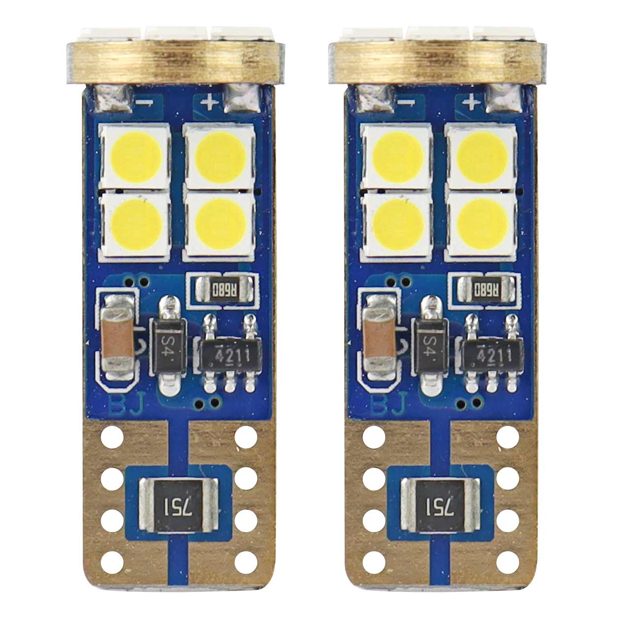 LED žarnica AMiO CANBUS W5W T10E (Wedge), bela, 12V/24V, 12x SMD 2835