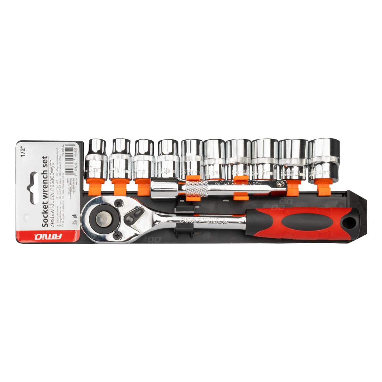 AMiO Nasadni ključ z ragljo, komplet 11 kosov, 1/2", 10-24 mm