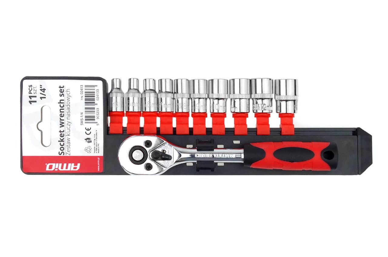 AMiO Nasadni ključ z ragljo, komplet 11 kosov, 1/4", 4-13 mm