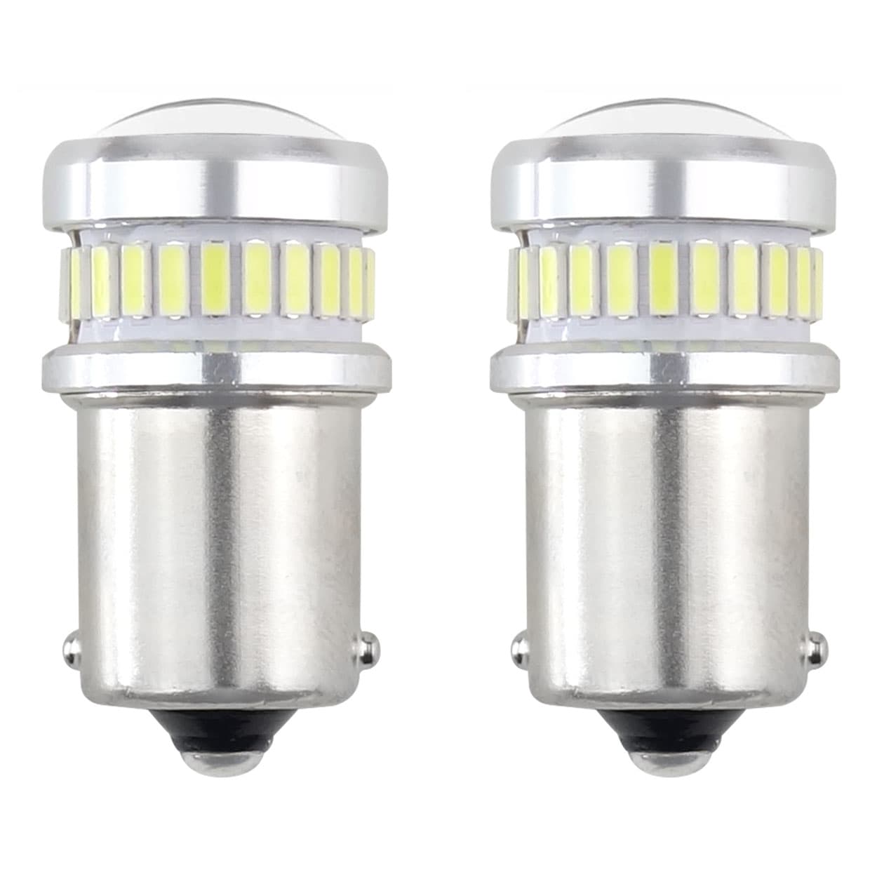 LED žarnici AMiO CANBUS BA15S P21W 24+6SMD, bela, 12-24V