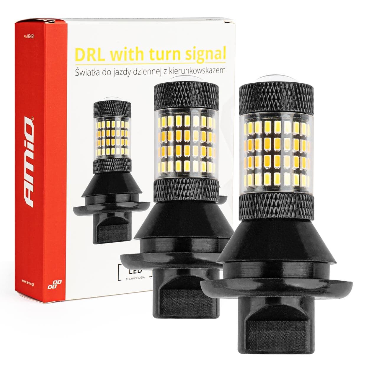 2v1 LED DRL in smerokazi AMiO PY21W, bela/oranžna, 12V