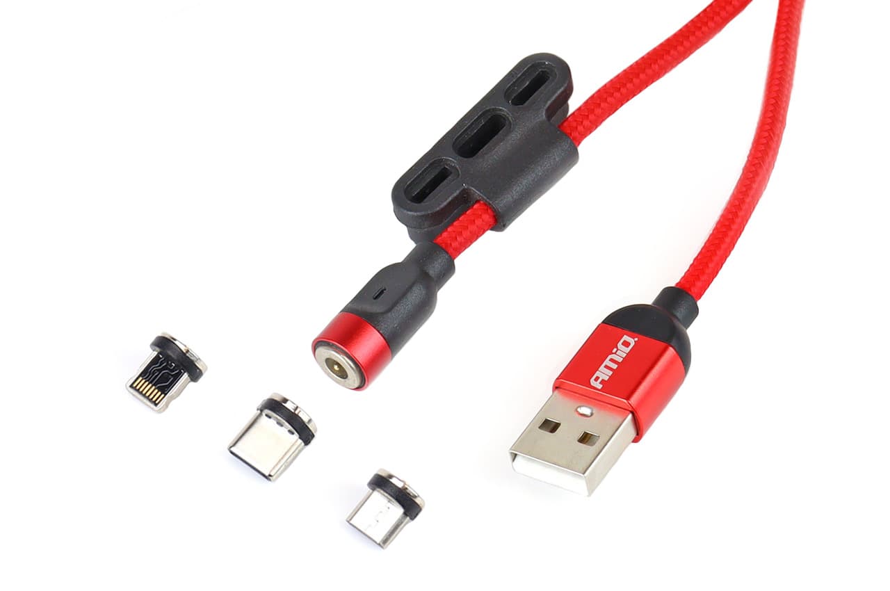 AMiO magnetni USB kabel 3v1 (Lightning, USB-C, Micro USB), 1m