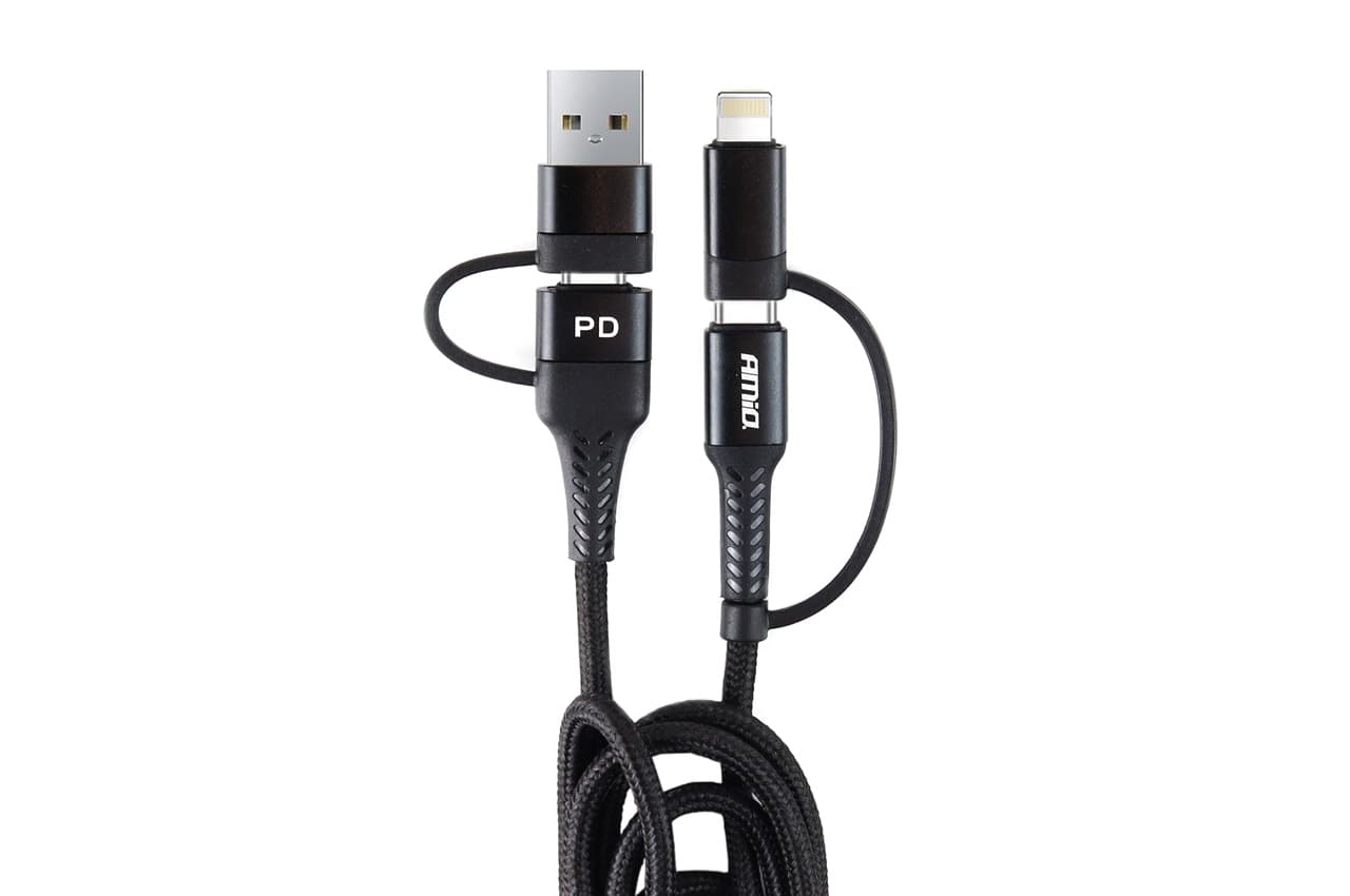 AMiO 3v1 USB kabel (USB, USB-C, Lightning), 1m