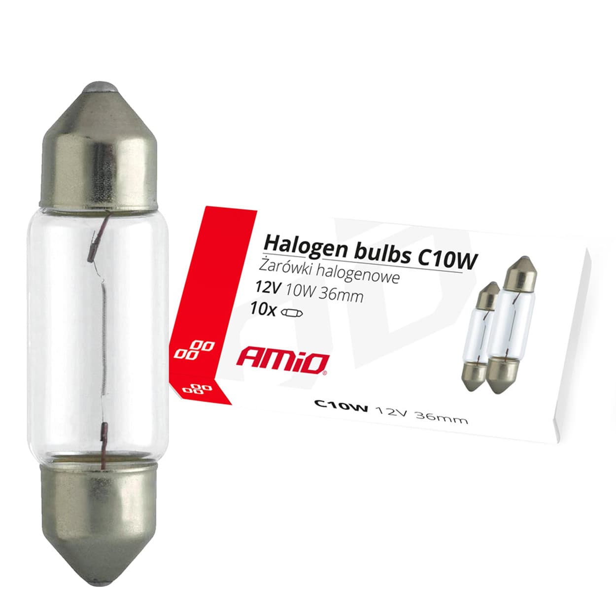 AMiO Halogenske žarnice C10W Festoon (12V, 10W, 36mm) - 10 kos.