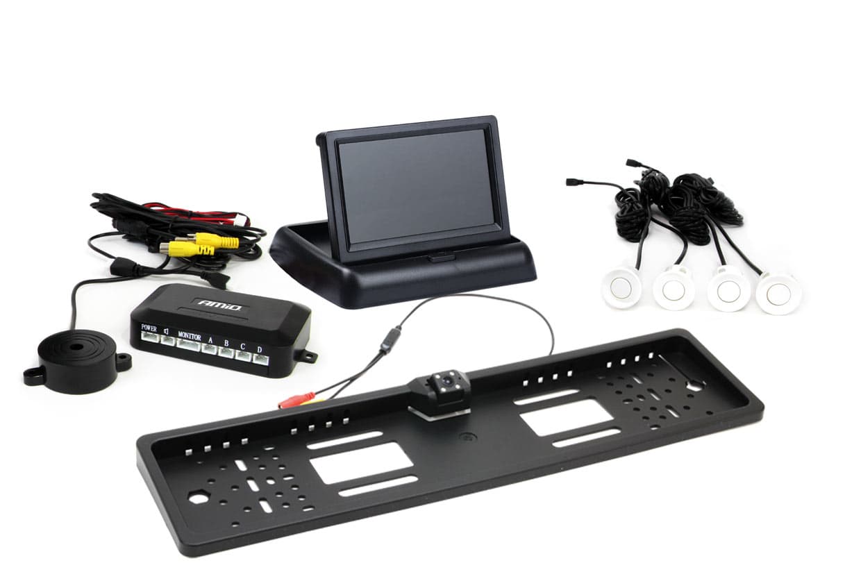 AMiO komplet parkirnih senzorjev s TFT zaslonom in kamero HD-402-LED, bel