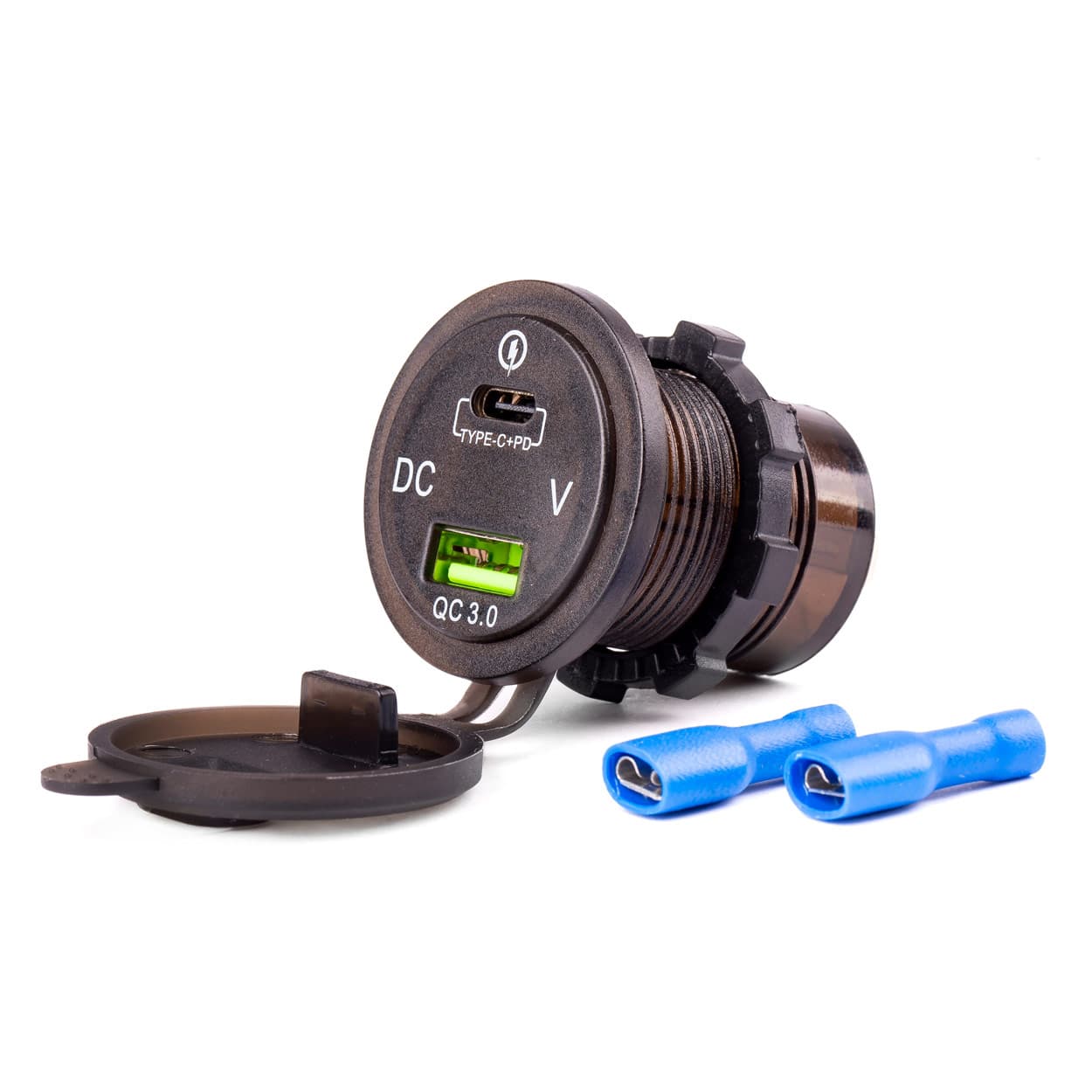 AMiO Vodoodporna polnilna postaja USB/USB-C z merilnikom napetosti 12V/24V