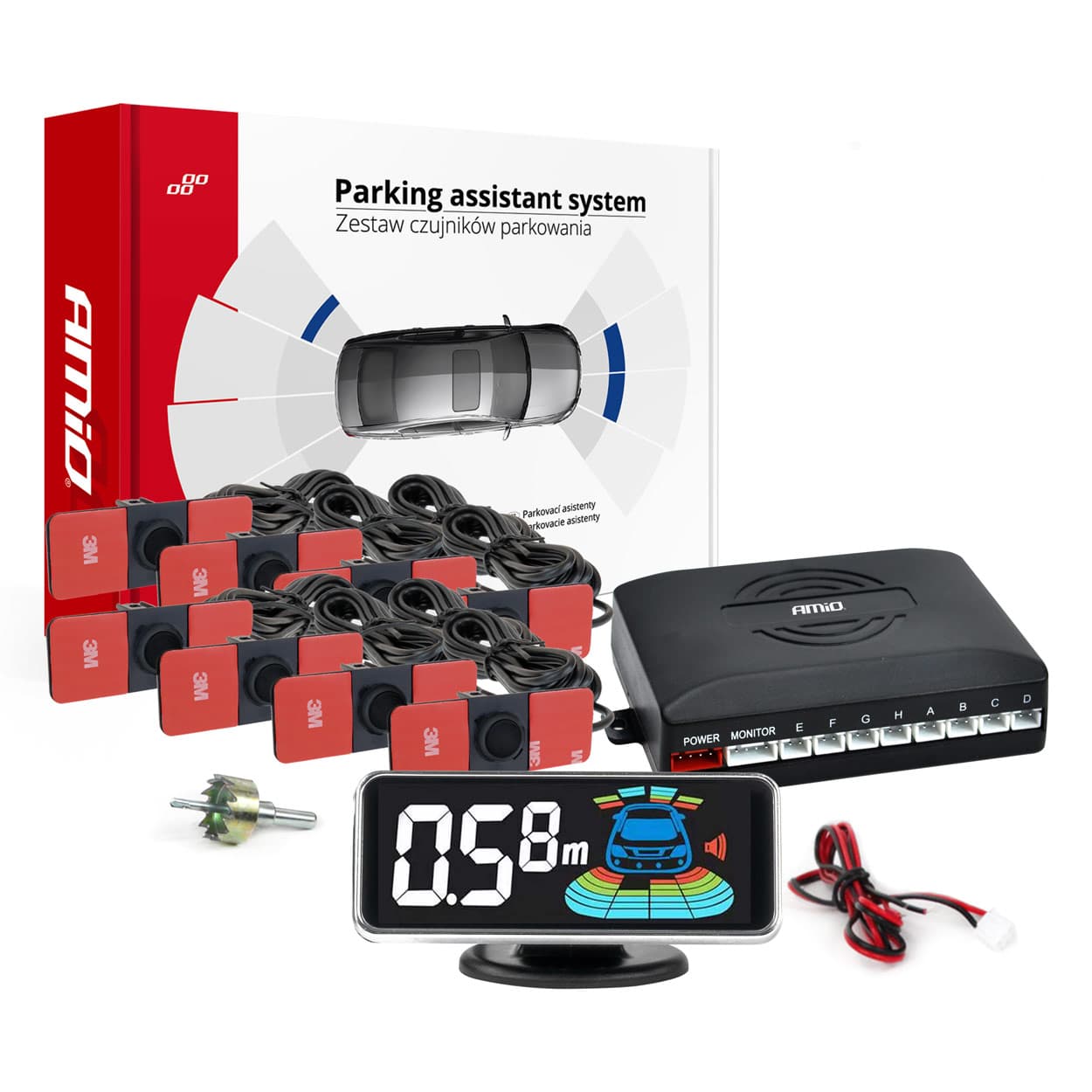 AMiO Parkirni senzorji, črni, notranji, 8 kosov, LED 3D