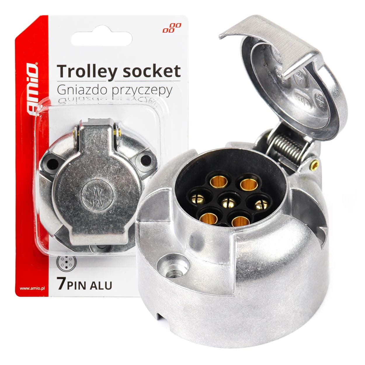 Priklopna vtičnica za prikolico AMiO, 7-pin, aluminijasta