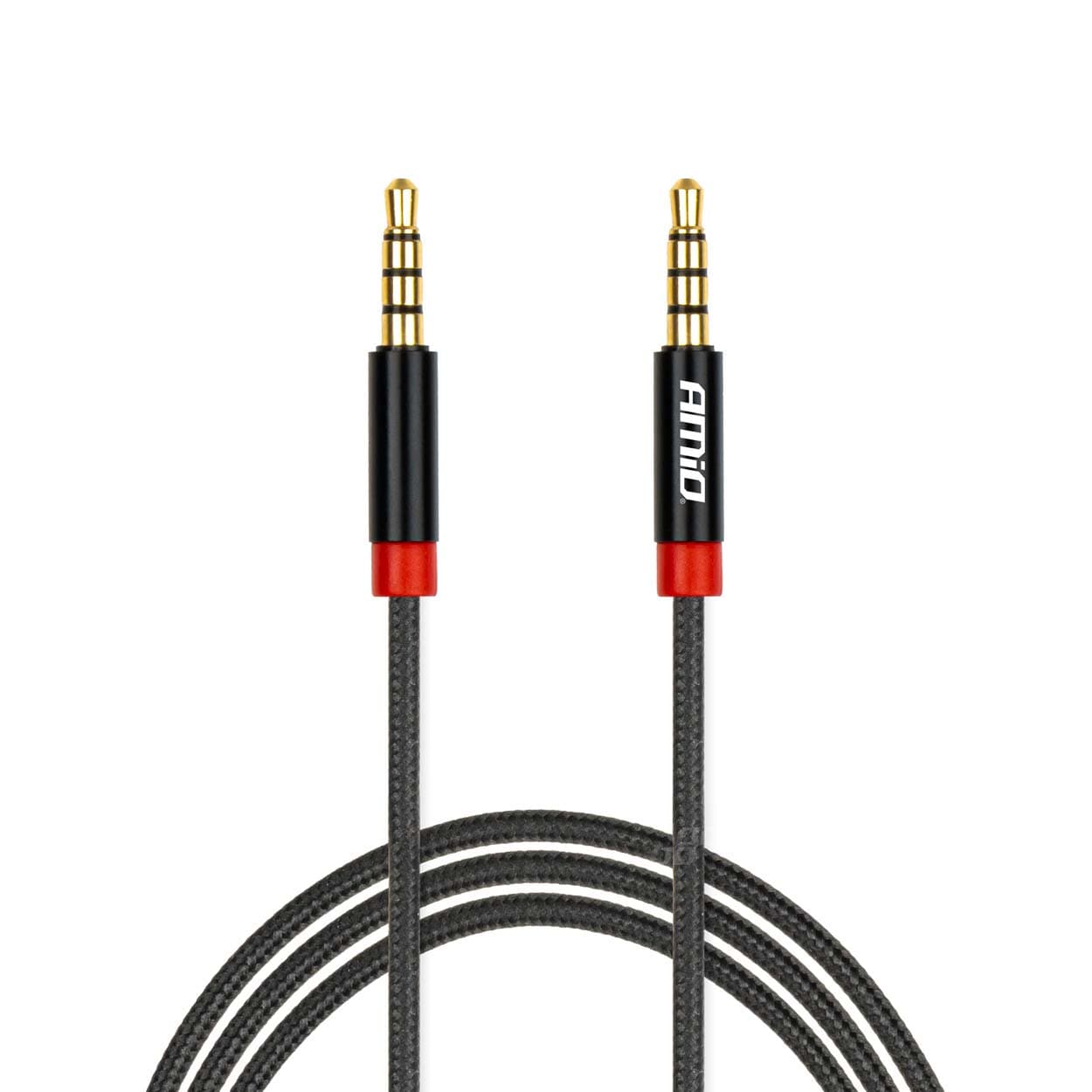 AMiO AUX kabel mini jack 3,5mm, opleten, 100cm, črn