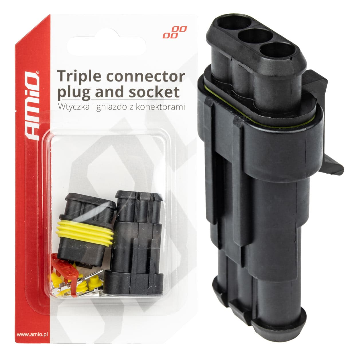 Hermetični vtični konektor AMiO Superseal 3-pin z gumijastimi tesnili