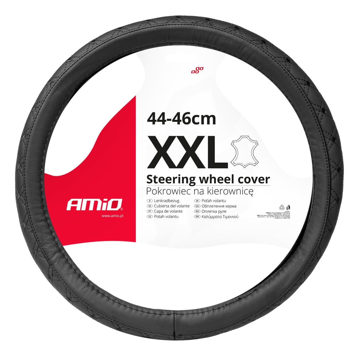 AMiO prešita usnjena prevleka za volan XXL 44-46 cm