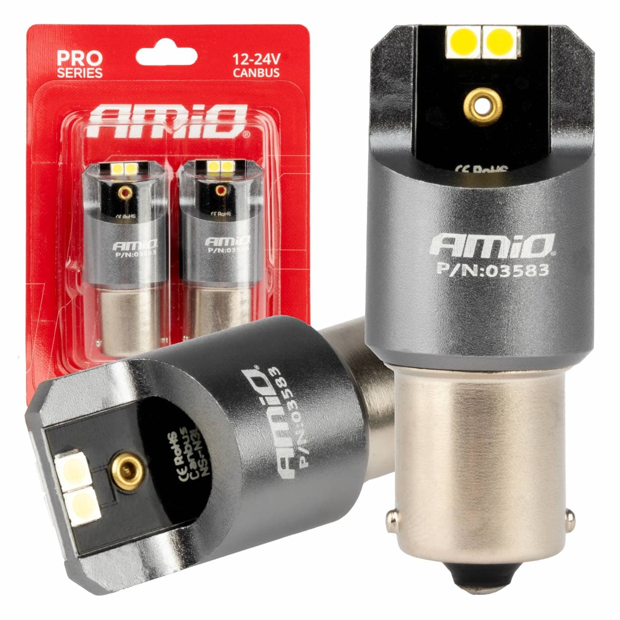 Avto LED žarnici AMiO P21W BA15S Canbus Pro, 4x3030 SMD, bela, 12V/24V