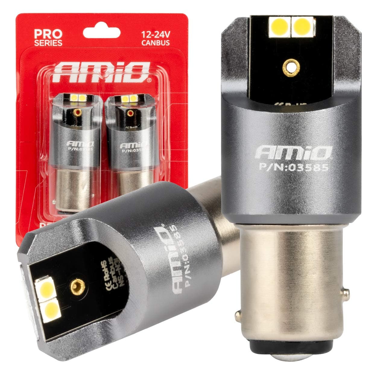 Avto LED žarnici AMiO P21/5W BAY15D Canbus Pro, 4x3030 SMD, bela, 12V/24V