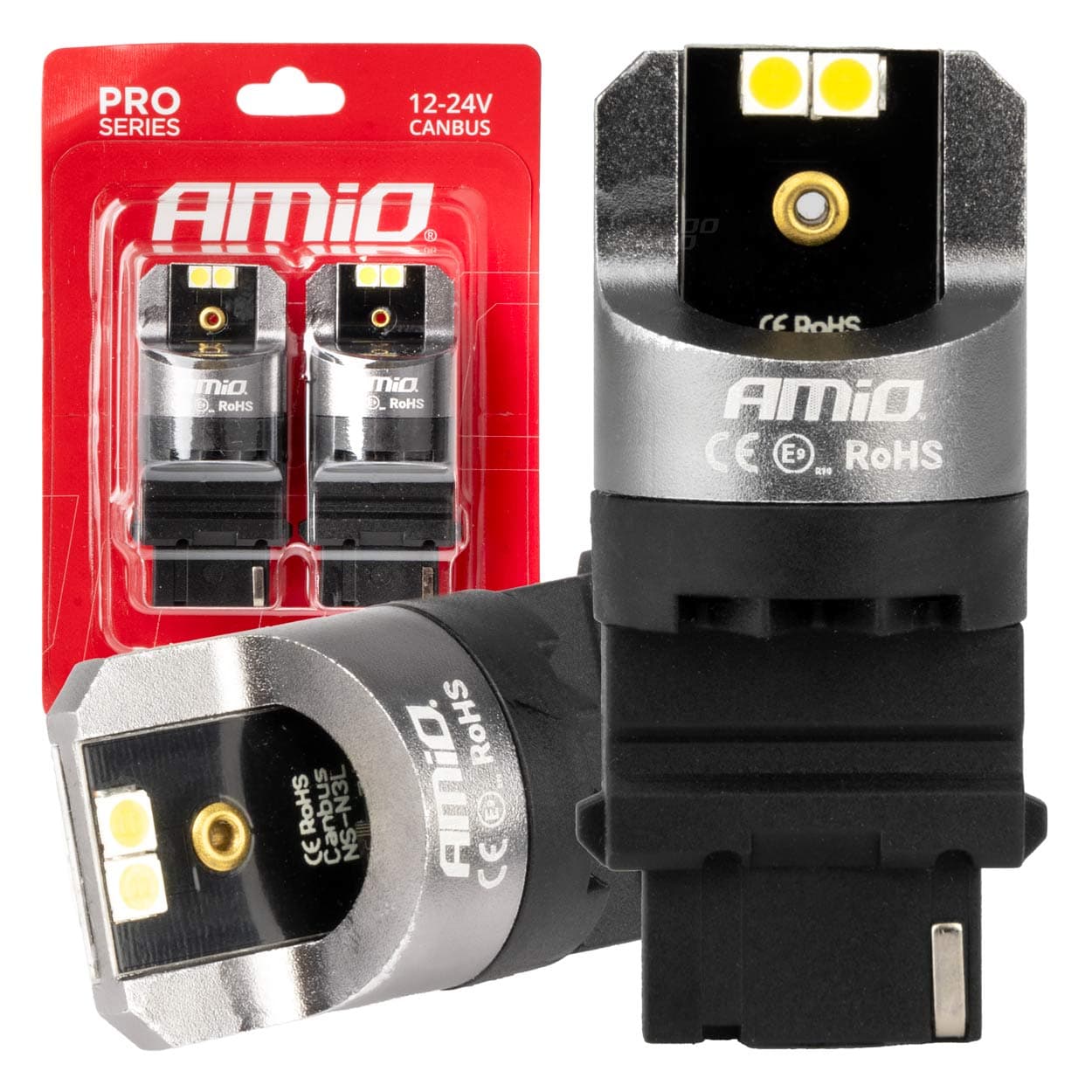 LED žarnica AMiO P27W Canbus Pro 4x3030 SMD, bela, 12V/24V