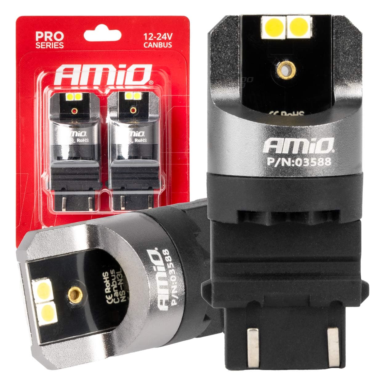 LED žarnica AMiO 3157 P27/7W Canbus Pro 4x3030 SMD, bela, 12V/24V