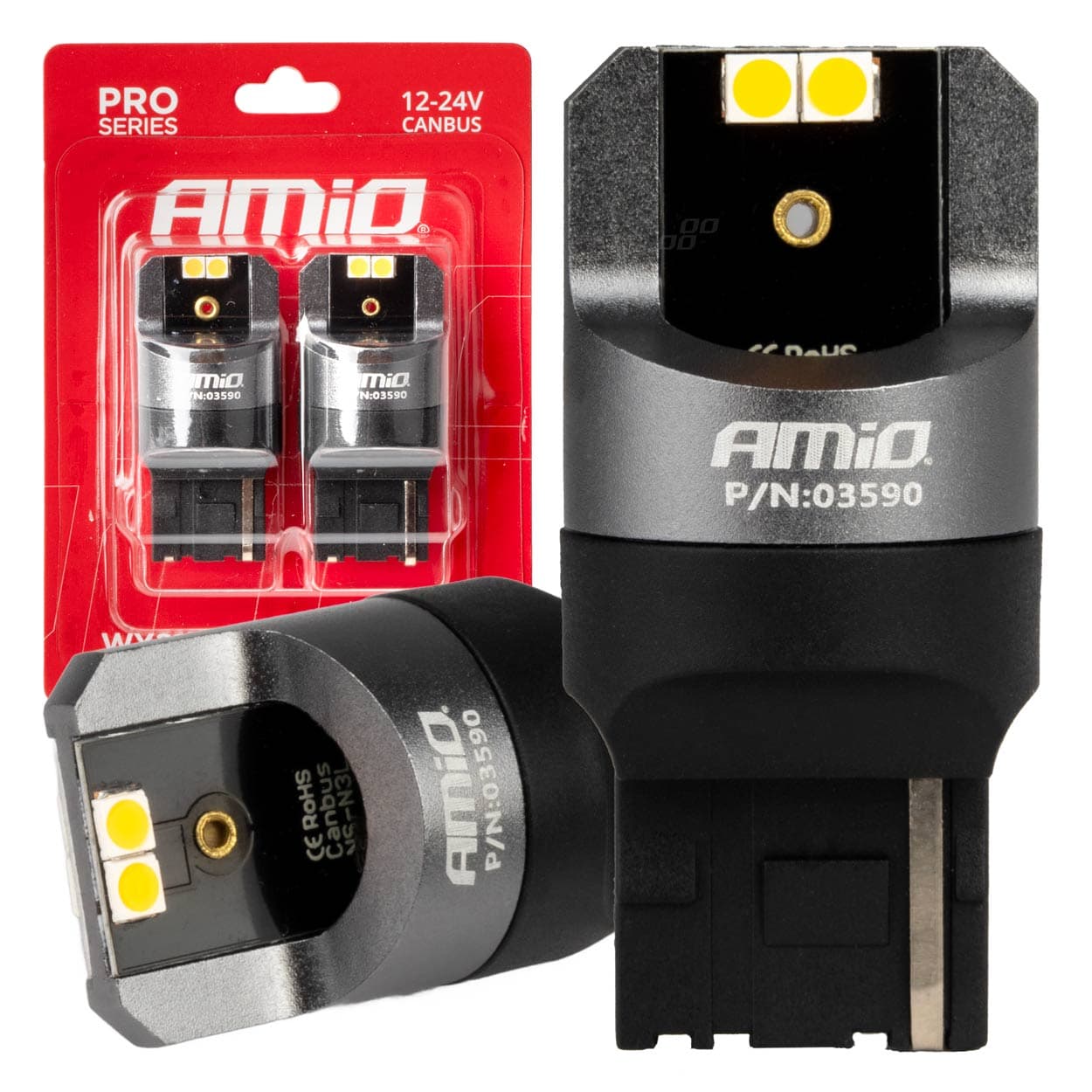LED žarnica AMiO WY21W Canbus Pro 4x3030 SMD, oranžna, 12V/24V
