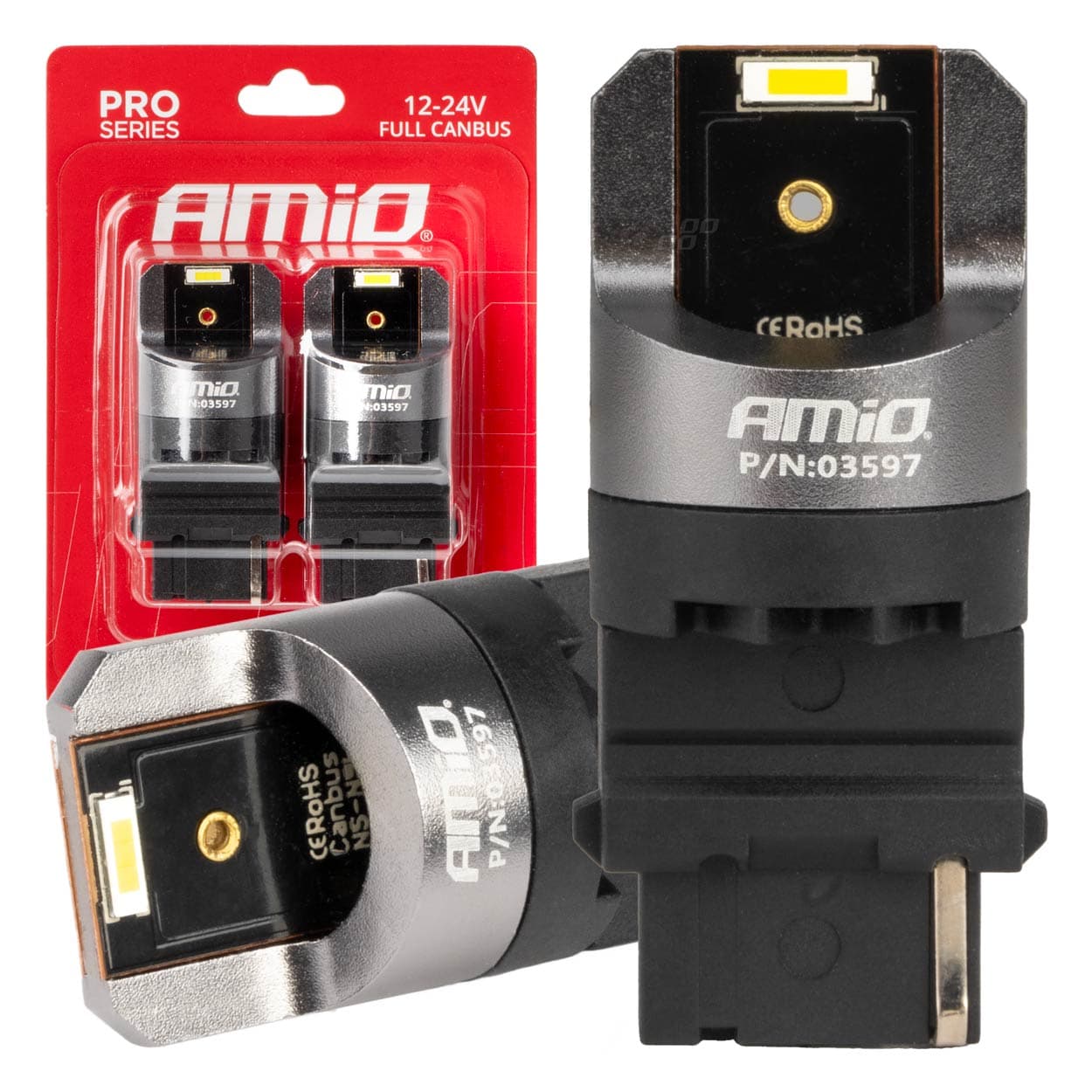 LED žarnica AMiO P27W Canbus Pro 2x1860 SMD, UV-bela, 12V/24V