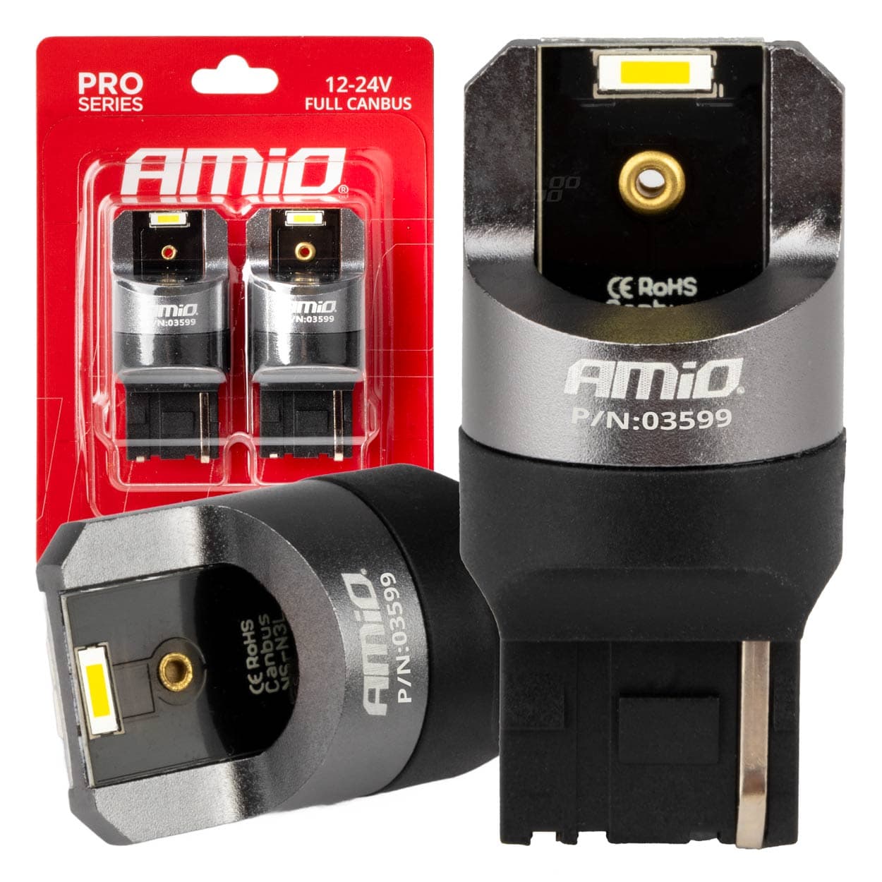 LED žarnica AMiO W21W Canbus 7440 2xSMD, bela, 12V/24V