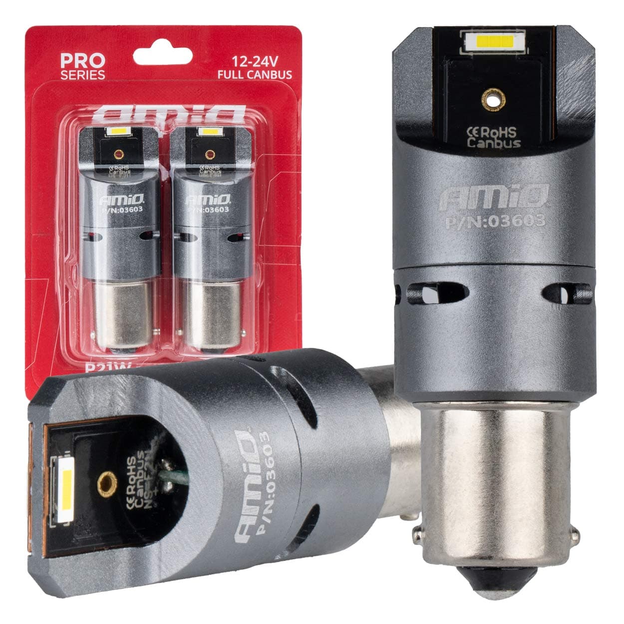 Avtomobilske LED žarnice AMiO BA15s P21W, bele, 12V/24V