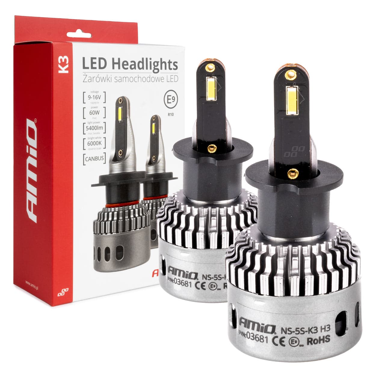 LED žarnica AMiO K3 H3 Canbus, 12V, 6000K